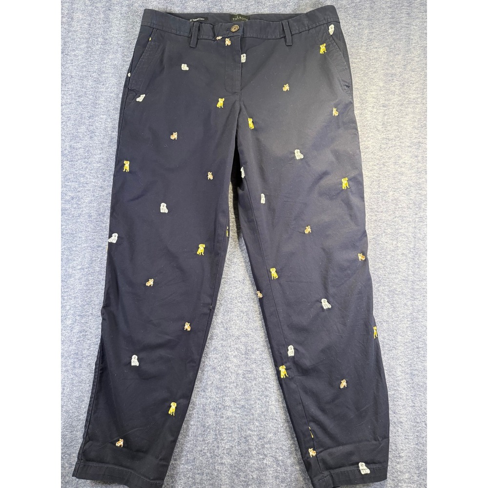 Talbots Relaxed Chino Pants Womens 8P Navy Blue Dog Embroidered Straight Leg